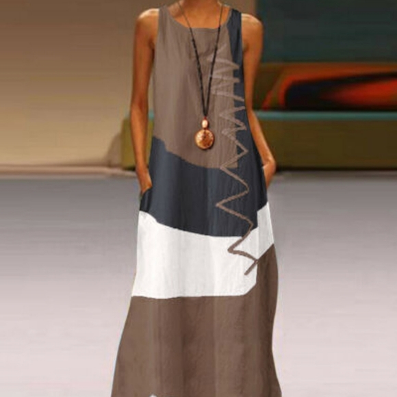 Dresses & Skirts - Black and Mocha Colorblock Tank Maxi Dress